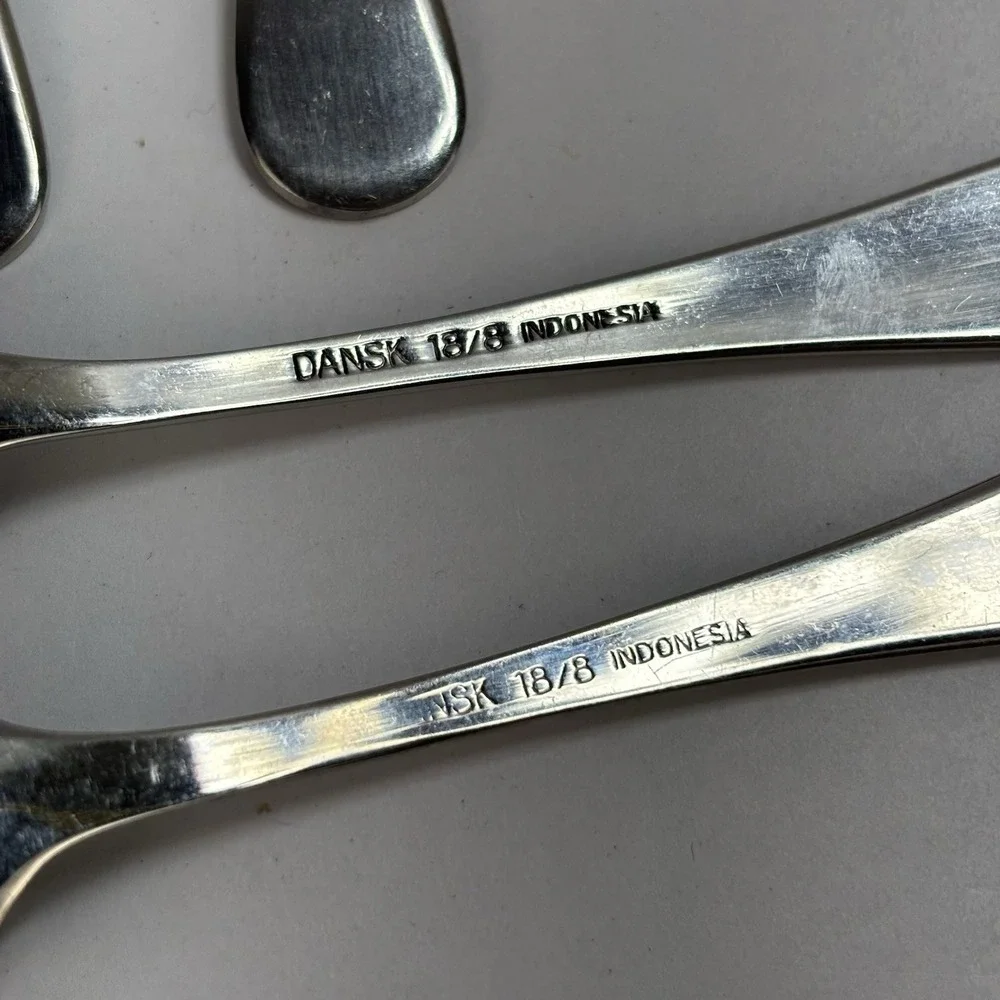 Lot of 5 Dansk Oval Spoons 18/8 Stainless Steel Glossy Silver Indonesia 4.75